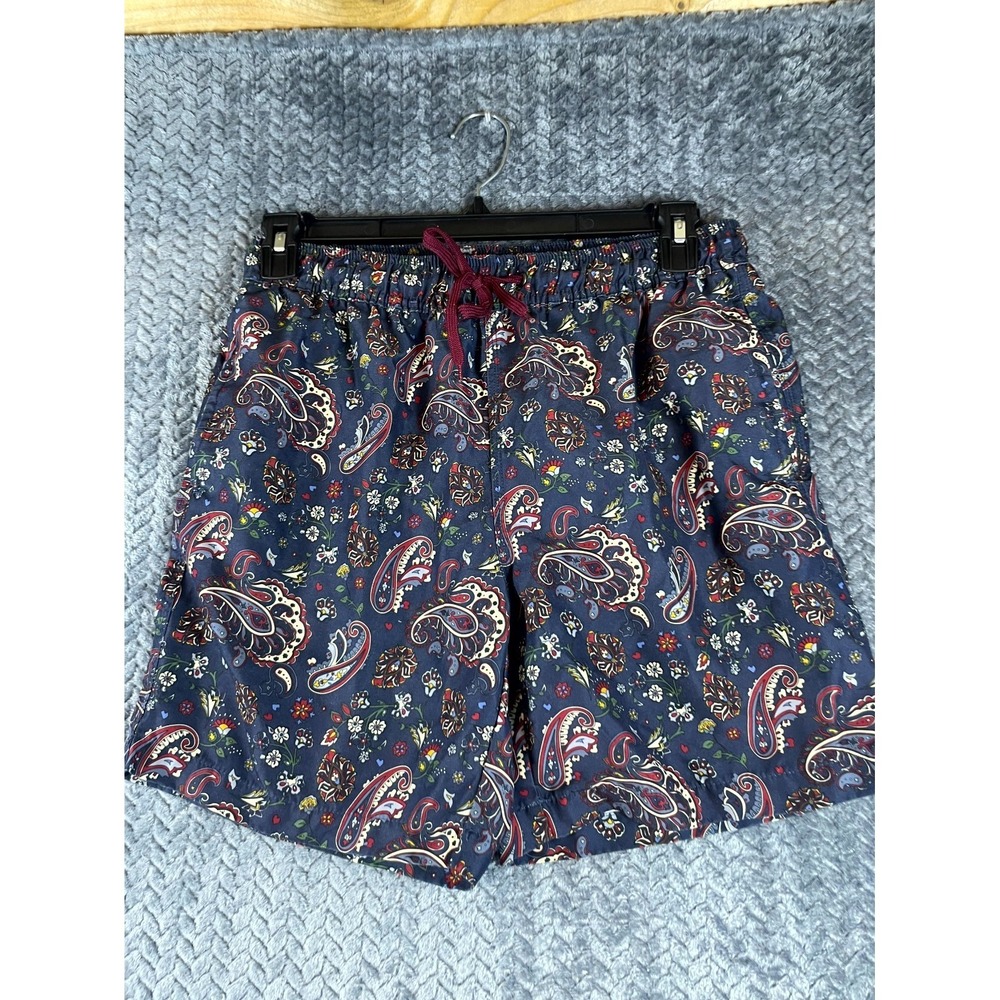 Ben Sherman Board Shorts Mens Small Blue Paisley Print Mid Rise Swimwear Beach
